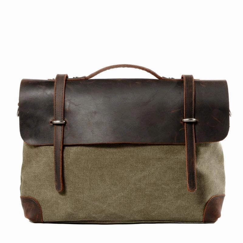 Cool Canvas Leather Mens Gray 14???? Office Handbag Shoulder Bag Messenger Bag For Men Urban Adventure Gear