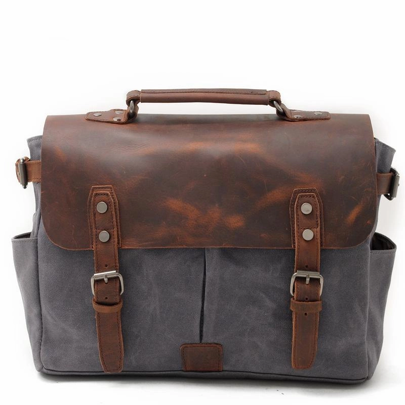Cool Canvas Leather Mens Side Bag Black Shoulder Bag Khaki Messenger Bag for Men Functional Comfortability Urban Comfort