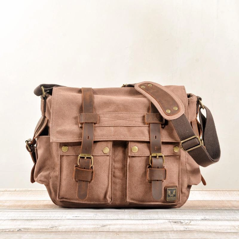 Trendy Gear Modern Journey Cool Canvas Leather Mens Waterproof Black Side Bag Courier Bag Blue Messenger Bag for Men