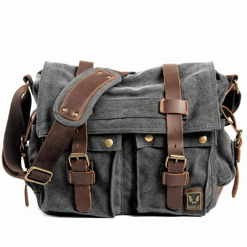 Essential Gear Cool Canvas Leather Mens Waterproof Black Side Bag Courier Bag Blue Messenger Bag for Men