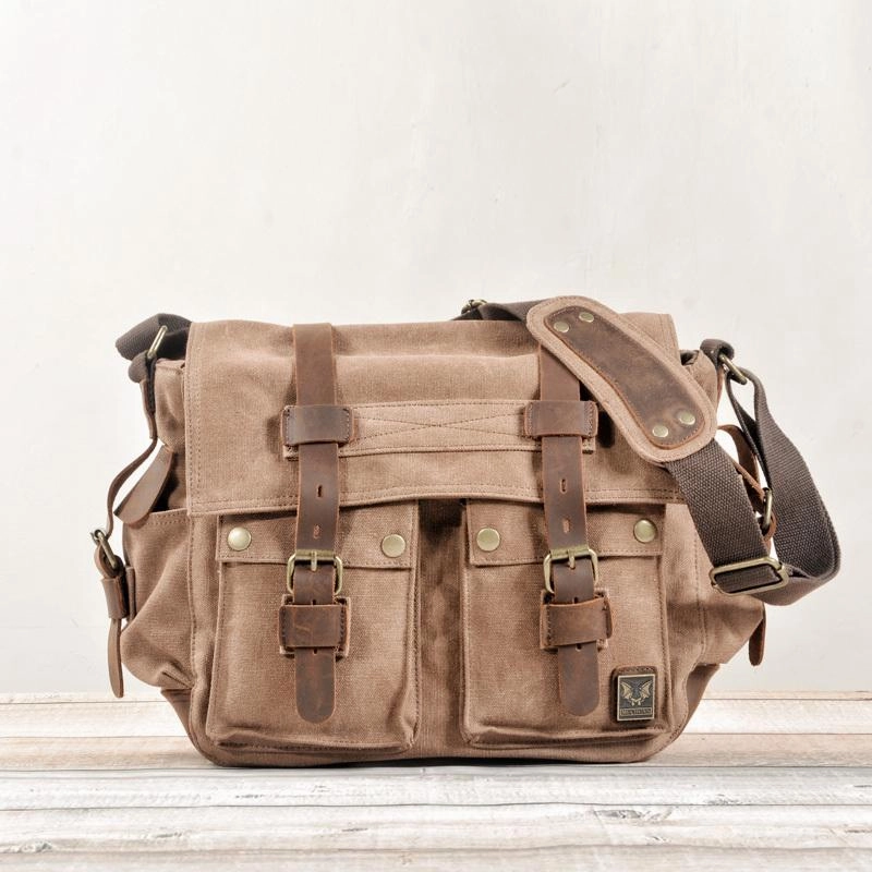 Cool Canvas Leather Mens Waterproof Black Side Bag Courier Bag Blue Messenger Bag for Men Functional Comfortability Lightweight Everyday