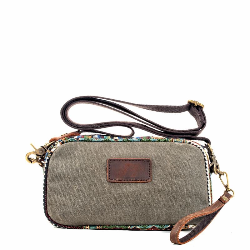Stylish Carry Cool Canvas Mens Green Clutch Bag Mini Side Bag Gray Small Messenger Bag For Men