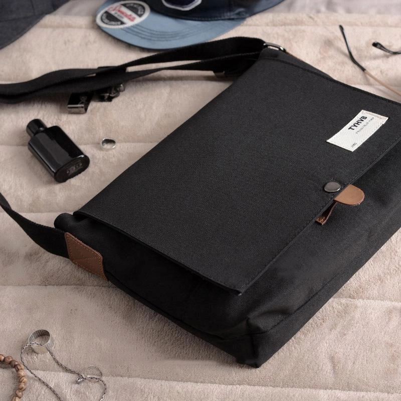 Minimalist Appeal Cool Canvas Mens Side Bag 11'' Black Shoulder Bag College Bag Blue Messenger Bag for Men