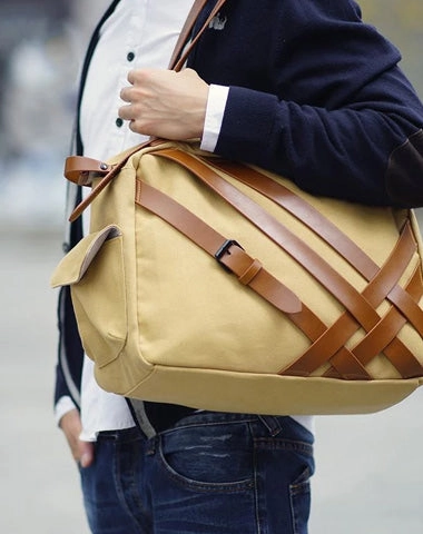 Volunteering Trip Crowd Ready Cool Canvas PU Men's Casual Travel Shoulder Bag Travel Handbag Small Weekender Bag For Men