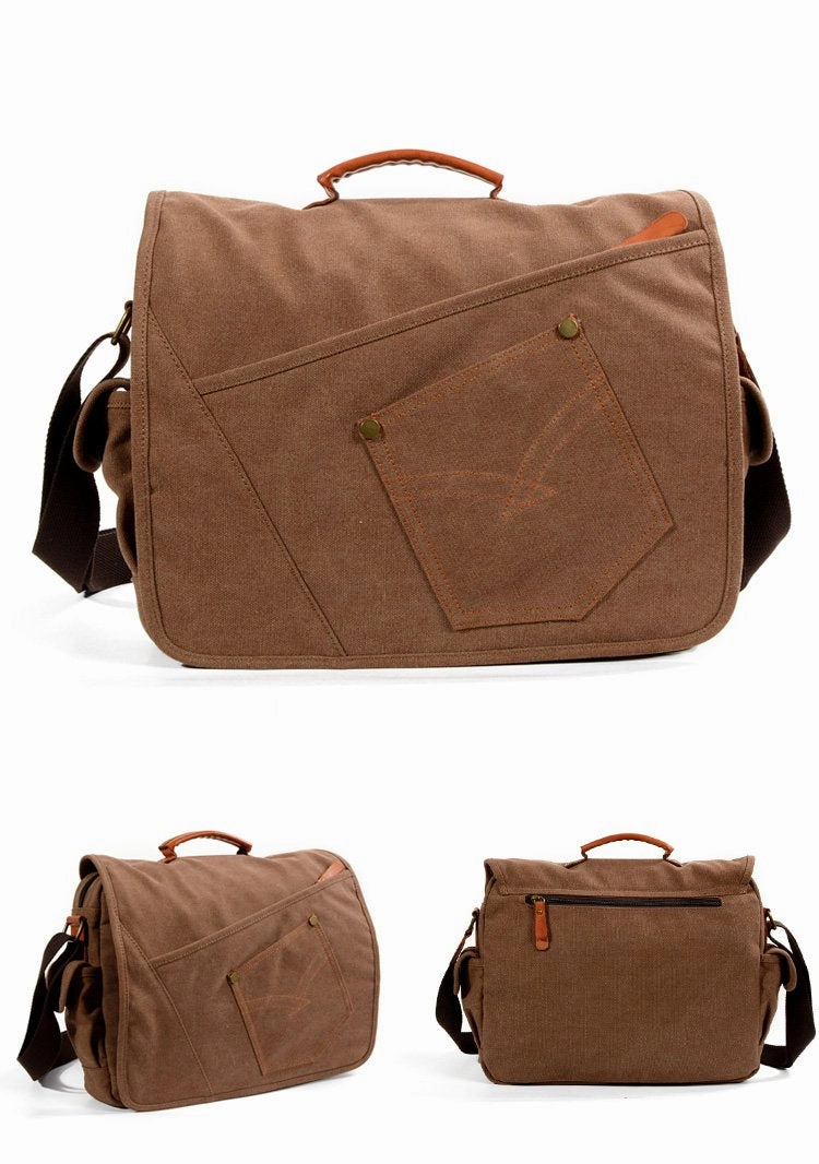 Cool Casual Canvas Mens 15.6'' Side Bag Shoulder Bag Large Messenger Bag For Men Smart Travel