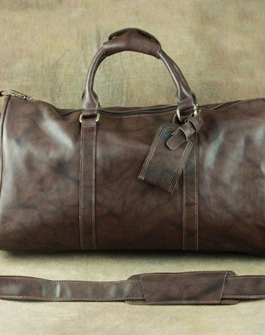 Team Event Cool Coffee Brown Leather Mens Large Travel Bag Overnight Bag Weekender Bags For Men