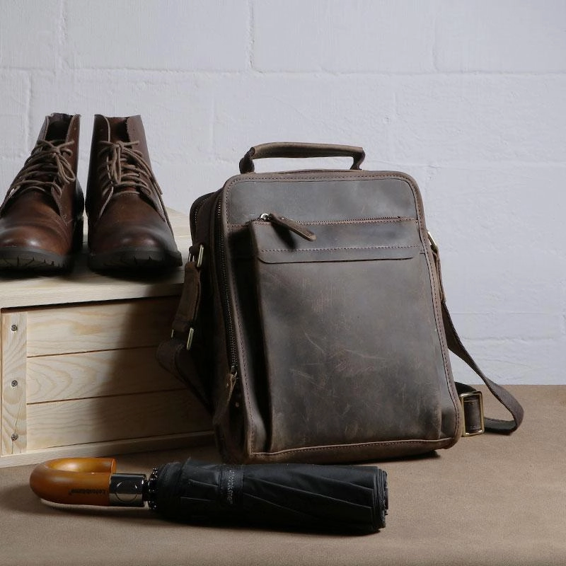 Effortless Chic Cool Coffee Vintage Leather Mens Messenger Bags Shoulder Bag for Men