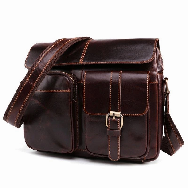 Practical Carry Cool Dark Brown Vintage Leather Small Side Bag Messenger Bag Shoulder Bags For Men