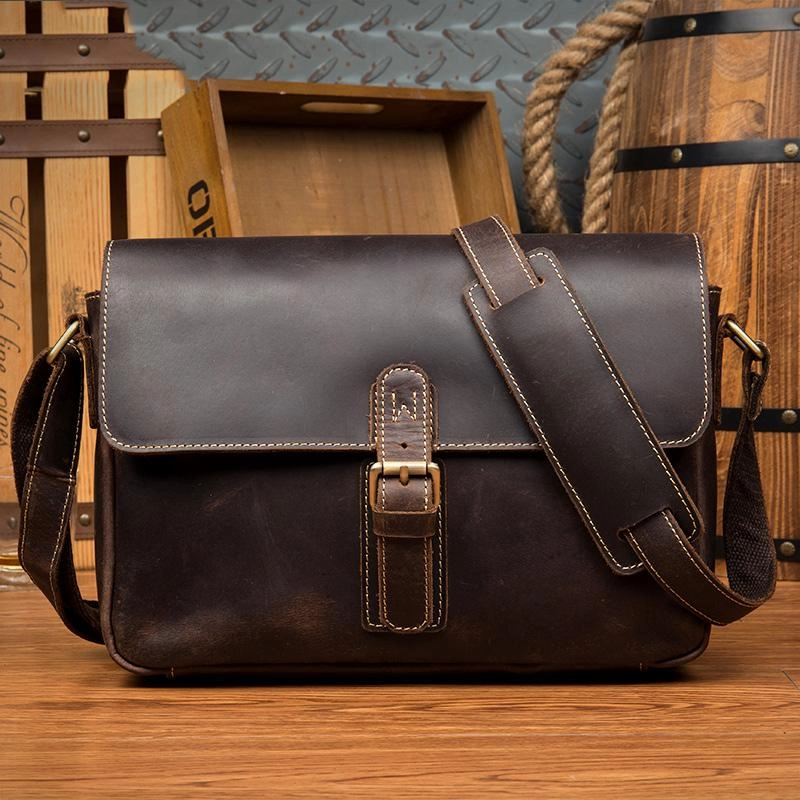 Weekend Companion Minimal Travel Cool Dark Coffee Leather 13 inches Postman Bag Messenger Bags Side Bag for Men