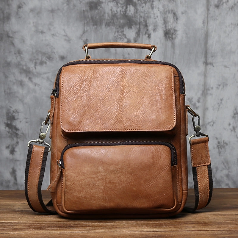Cool Leather Brown Small Mens Messenger Bag Vintage Shoulder Bag  for Men Elegant Durability Daily Organizer