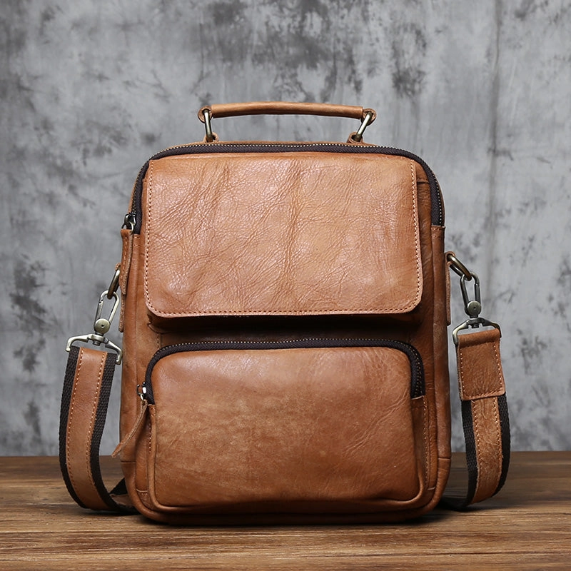 Daily Essential Cool Leather Brown Small Mens Messenger Bag Vintage Shoulder Bag  for Men