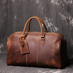 Cool Leather Men Large Brown Overnight Bag Travel Bag Weekender Bag For Men Comfy Grip Portable Frame