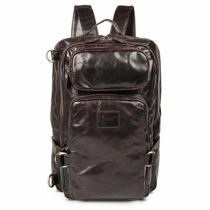 Cool Leather Mens 15 inches Computer Backpack Travel Backpacks Brown Weekender Bag Travel Bag for Men Large Capacity
