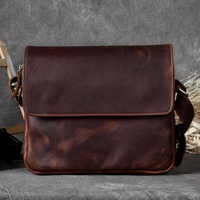 Cool Leather Mens 8???? Red Brown Small Side Bag Small Messenger Bag Shoulder Bag For Men Comfort Everyday