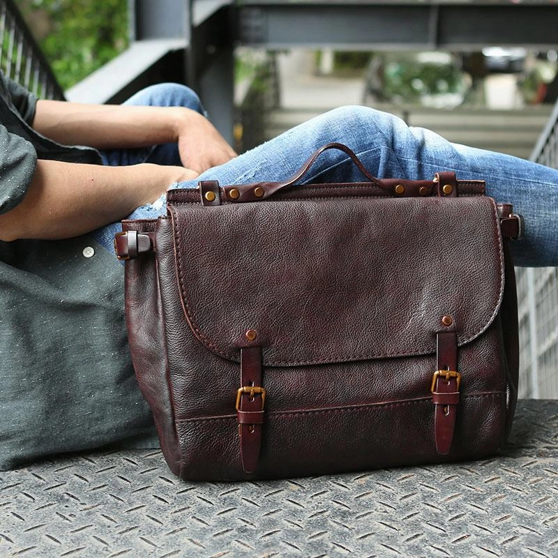 Portable Travel Cool Leather Mens Briefcase Messenger Bag Handbag Shoulder Bag for men