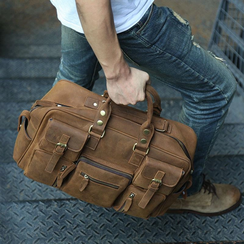 Cool Leather Mens Large Travel Bag Handbags Shoulder Bags Weekender Bag for men Quick Zip Business Travel