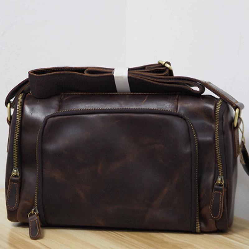 Cool Leather Small Mens Barrel Side Bag Bucket Shoulder Bag Messenger Bag for Men Street Utility Lightweight Utility