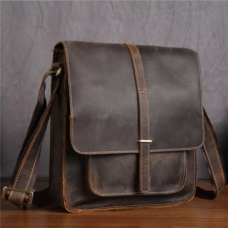Cool Leather Small Messenger Bag Vintage Small Shoulder Bag Crossbody Bag For Men Workday Essential