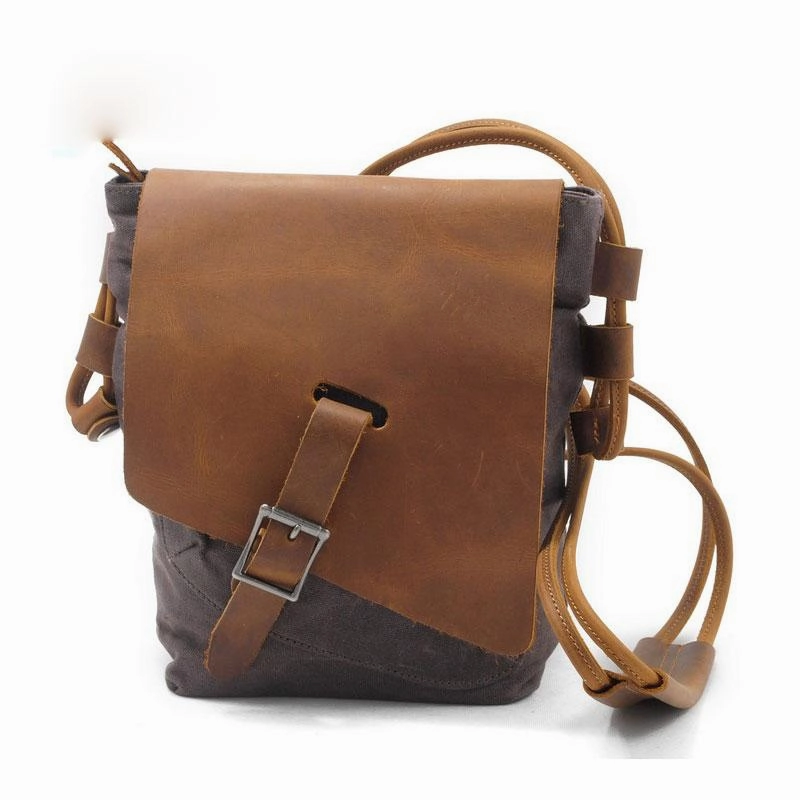 Simple Lifestyle Cool Mens Waxed Canvas Leather Small Courier Bags Canvas Side Bags Messenger Bag for Men