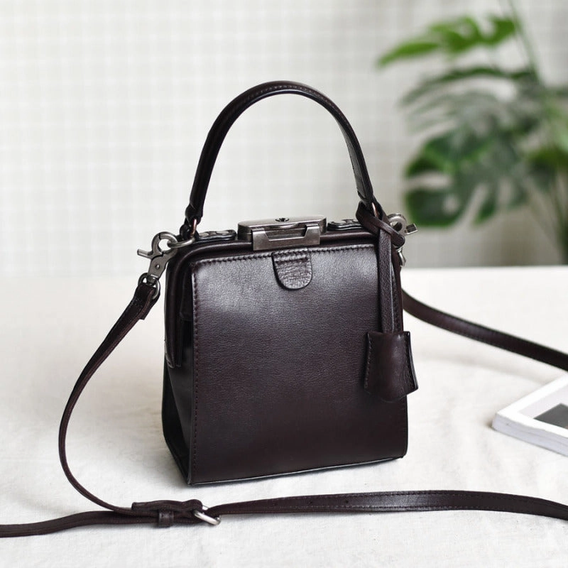 Structured Shape Womens Green Leather Doctor Handbag Purses Square Doctor Crossbody Purse for Women