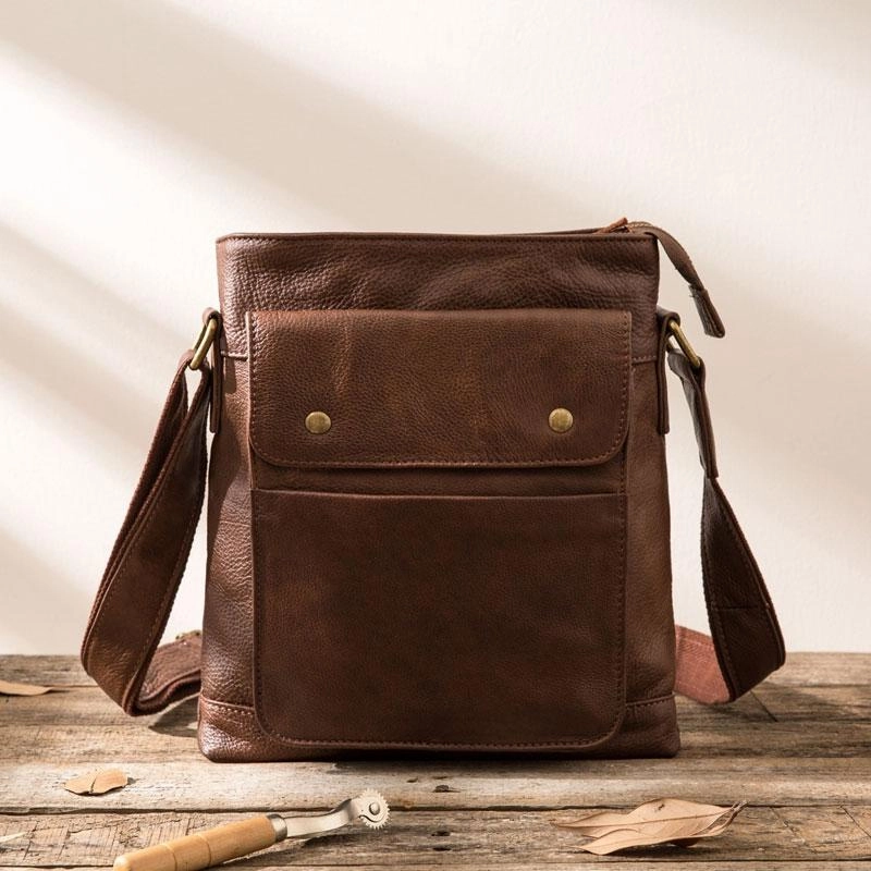 Cool Small Leather Coffee Mens Messenger Bags Shoulder Bags for Men Easy Access Effortless Organizer