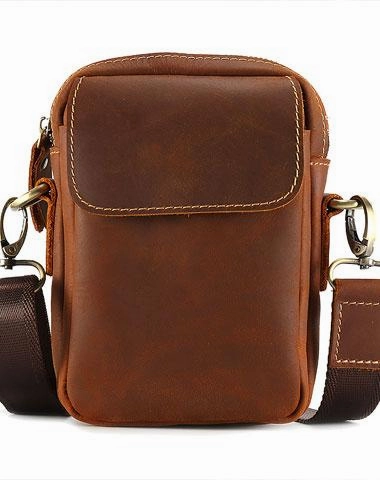 Smart Organizer Portable Organizer Cool Vintage Dark Brown Leather Mens Belt Pouch Small Side Bag Messenger Bag For Men