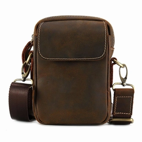 Travel Utility Travel Comfort Cool Vintage Dark Brown Leather Mens Belt Pouch Small Side Bag Messenger Bag For Men