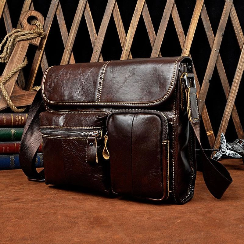 Cool Vintage Leather Mens Small Side Bag Messenger Bag Shoulder Bag for Men Modern Adventure