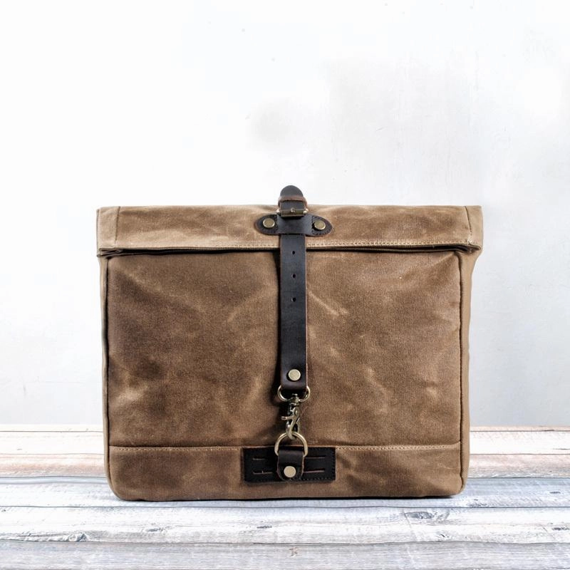 Cool Waxed Canvas Leather Mens 14'' Messenger Bag Motorcycle Side Bag Handbag For Men Soft Texture Minimal Everyday