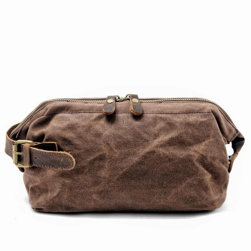 Cool Waxed Canvas Leather Mens Black Clutch Bag Handbag Phone Bag Wash Bag For Men Minimal Feature
