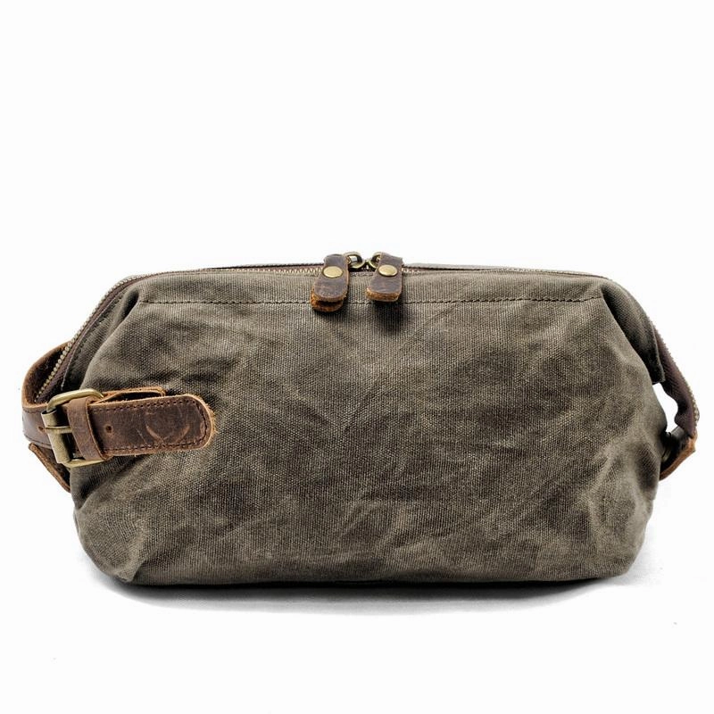 Cool Waxed Canvas Leather Mens Black Clutch Bag Handbag Phone Bag Wash Bag For Men Premium Functionality