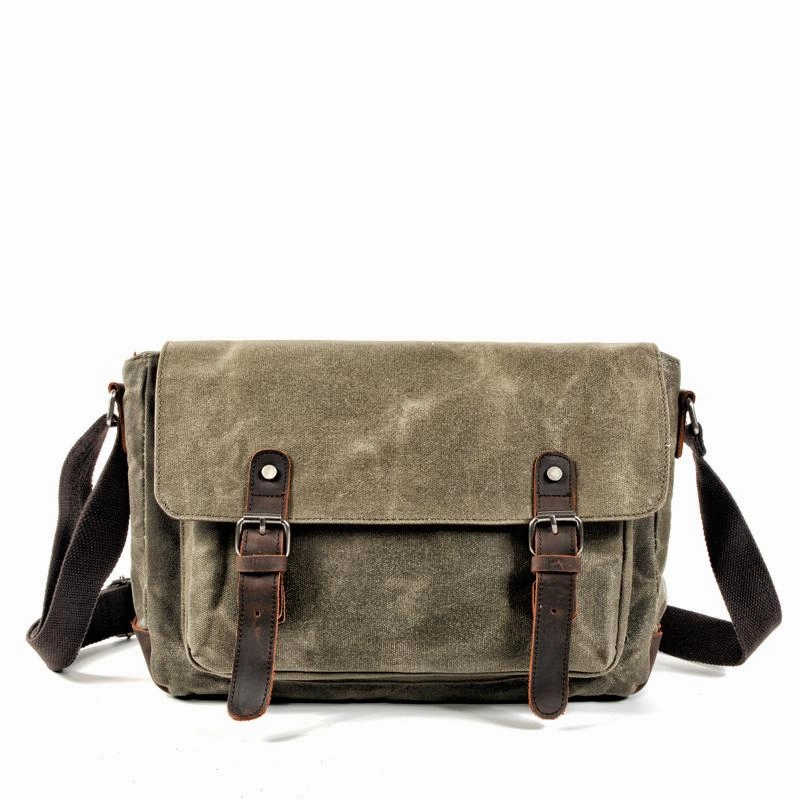 Casual Functionality Comfort Utility Cool Waxed Canvas Leather Mens Gray Casual Waterproof Side Bag 12'' Messenger Bag For Men