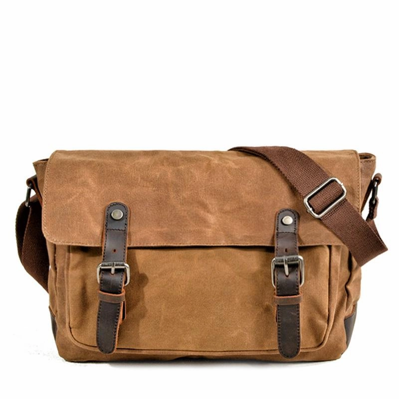 Outdoor Simplicity Comfort Fit Cool Waxed Canvas Leather Mens Gray Casual Waterproof Side Bag 12'' Messenger Bag For Men