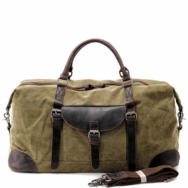 Urban Journey Survival Training Cool Waxed Canvas Leather Mens Large Travel Weekender Bag Waterproof Duffle bag for Men