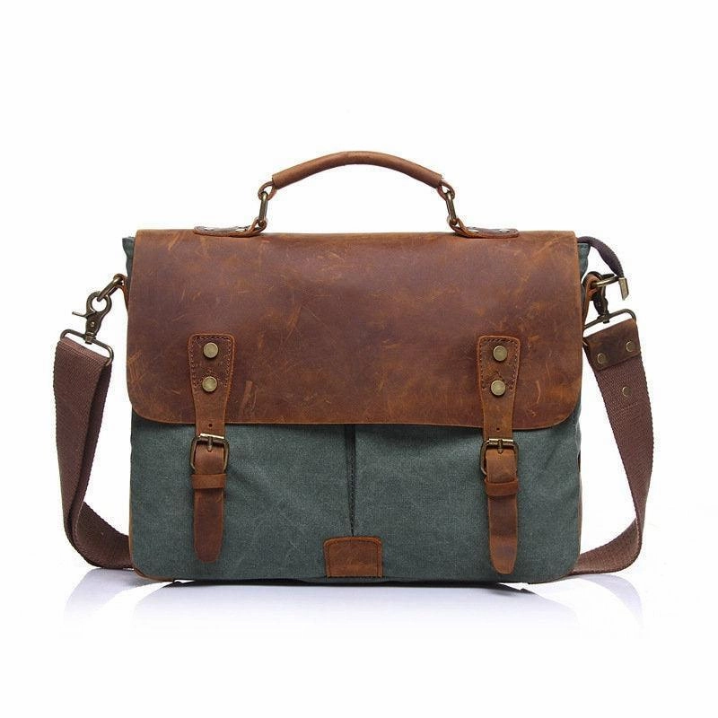 Everyday Travel Refined Simplicity Cowhide Leather and Canvas Bag Men Messenger Bag, Satchel Briefcase Vintage Crossbody Bag Shoulder Bag Women Laptop Bag Gifts For Him