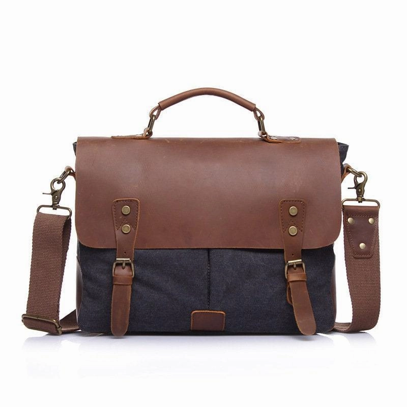 Cowhide Leather and Canvas Bag Men Messenger Bag, Satchel Briefcase Vintage Crossbody Bag Shoulder Bag Women Laptop Bag Gifts For Him City Style