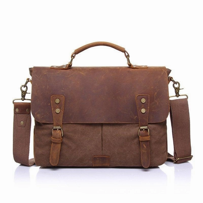 Cowhide Leather and Canvas Bag Men Messenger Bag, Satchel Briefcase Vintage Crossbody Bag Shoulder Bag Women Laptop Bag Gifts For Him Functional Companion