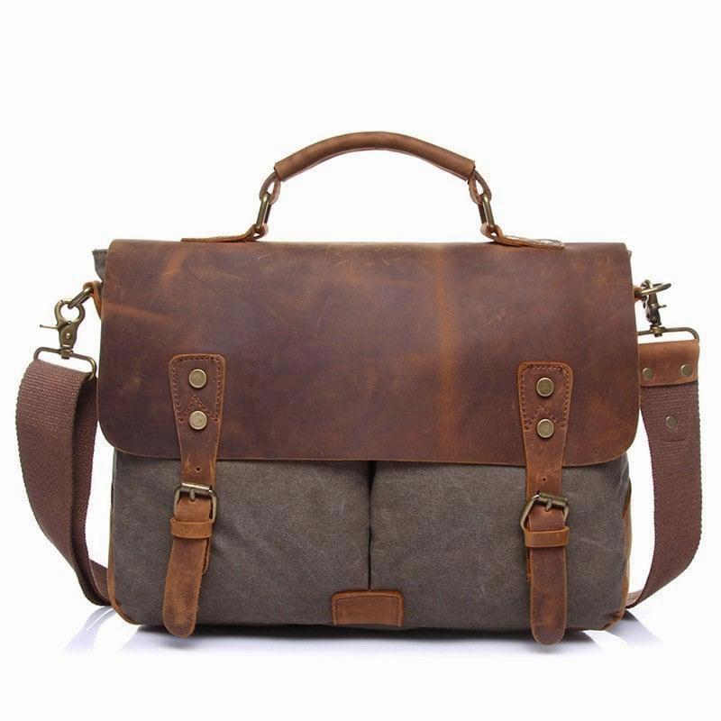 Compact Lifestyle Cowhide Leather and Canvas Bag Men Messenger Bag, Satchel Briefcase Vintage Crossbody Bag Shoulder Bag Women Laptop Bag Gifts For Him