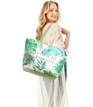 LOA106 "Tropical Forest" Print Summer Tote Bag Fashion Staple Small Tote