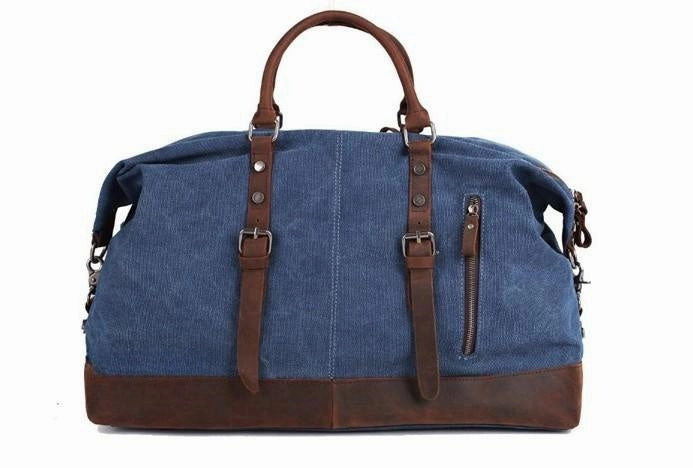 Clean Profile Weather-Proof Carry Bag Blue Waxed Canvas Weekender Bag Waxed Canvas Duffle Bag Blue Large Canvas Leather Duffle Bag