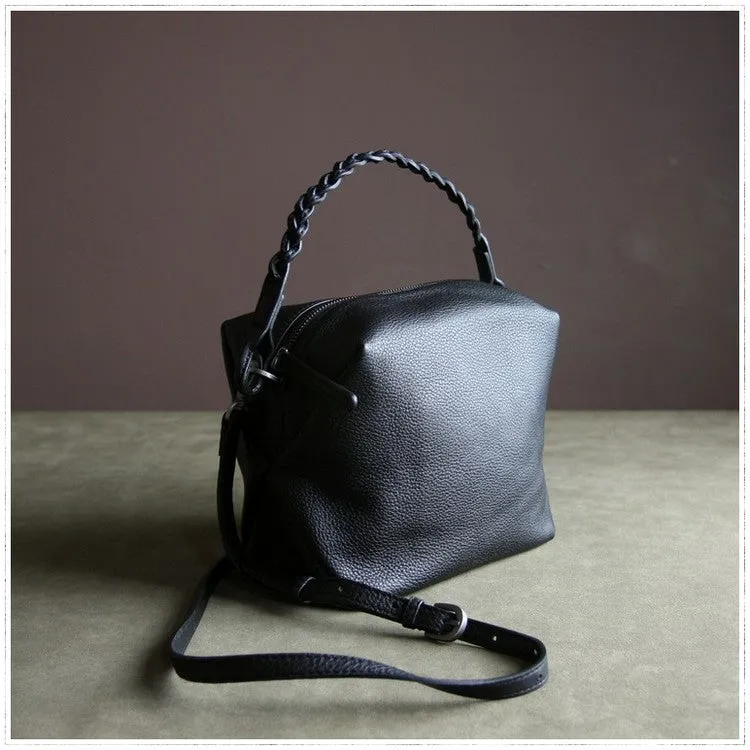 Cute Womens Dark Blue Leather Handbag Purse Cube Leather Shoulder Bag Crossbody Purse for Ladies Timeless Handbag