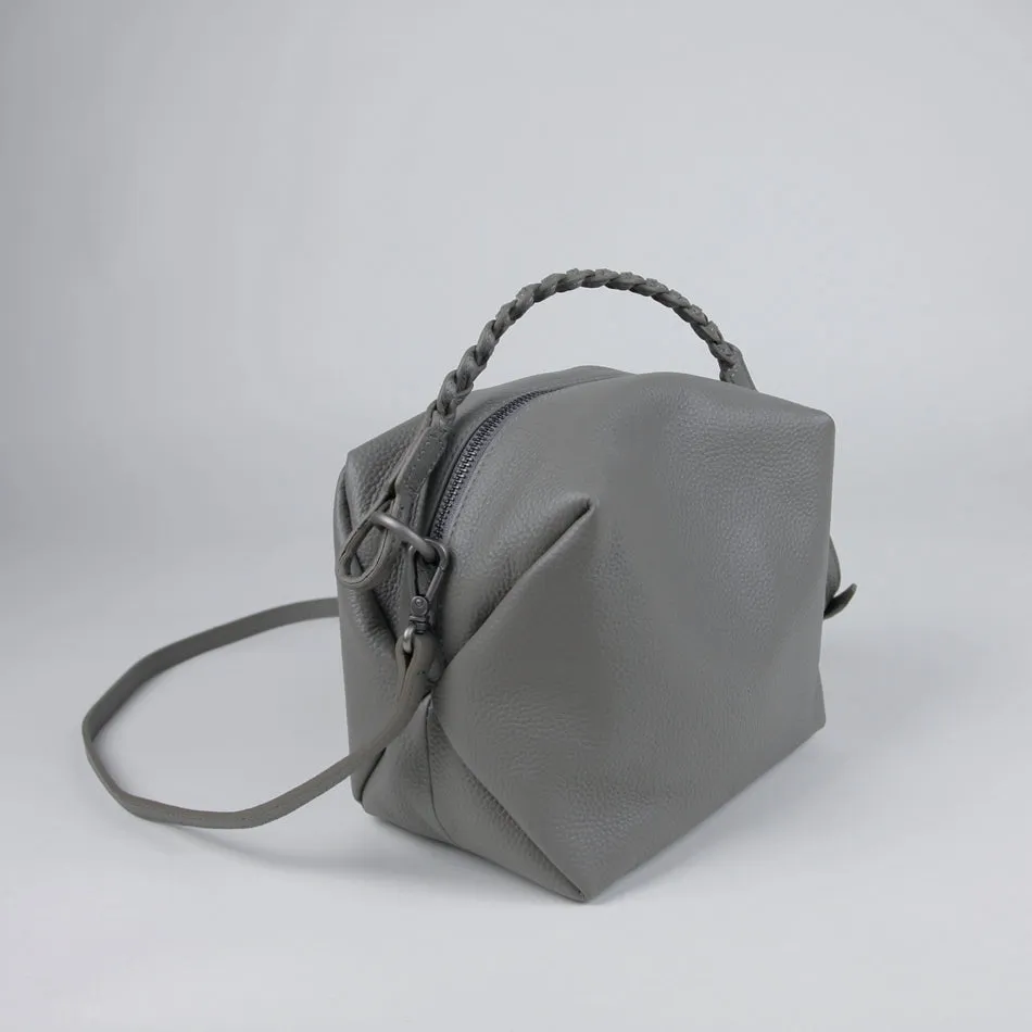 Simple Function Cute Womens Dark Blue Leather Handbag Purse Cube Leather Shoulder Bag Crossbody Purse for Ladies