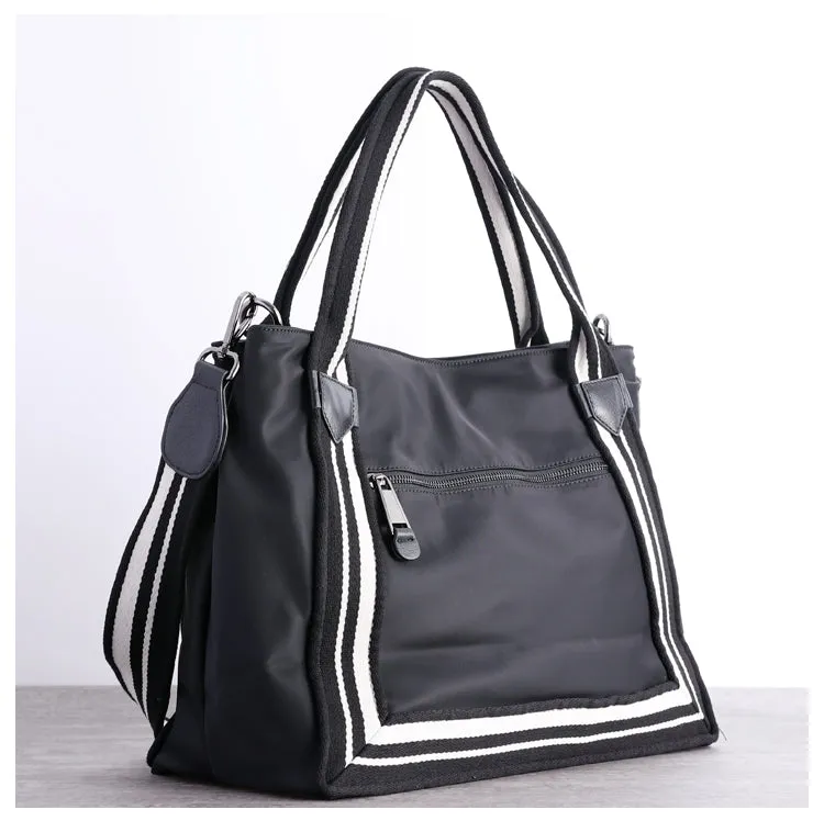 Cute Womens Nylon Leather Handbags Briefcase Mens Black Nylon 14'' Laptop Shoulder Purse for Ladies Street Look Classic Style