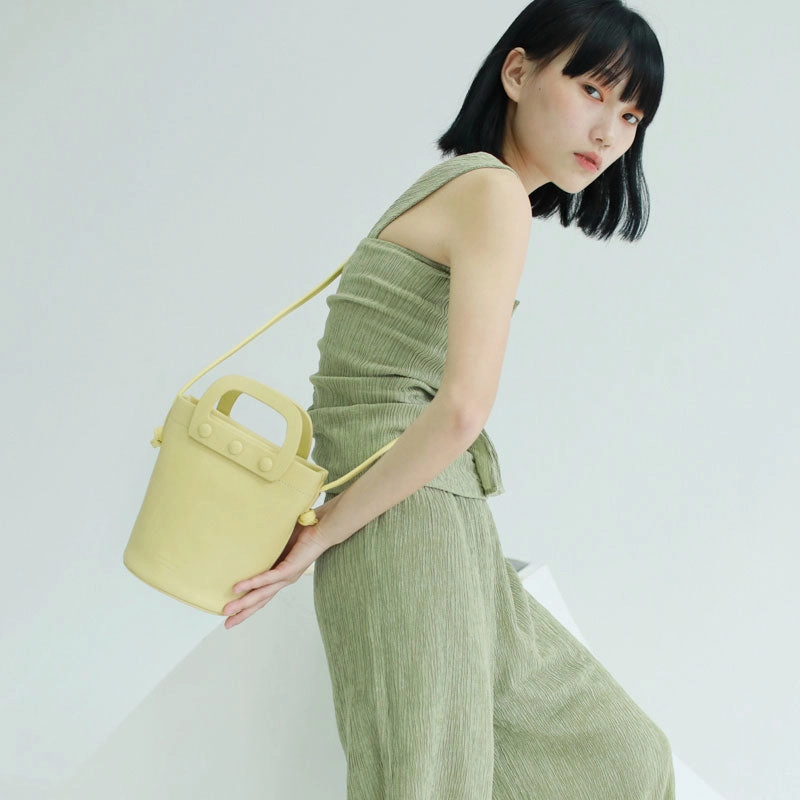 Daily Essentials Bag Cute Leather Pink Womens Mini Bucket Purse Handbag Barrel Shoulder Bag for Women