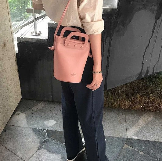 Cute Leather Pink Womens Mini Bucket Purse Handbag Barrel Shoulder Bag for Women Lightweight Tote Contemporary Casual Look