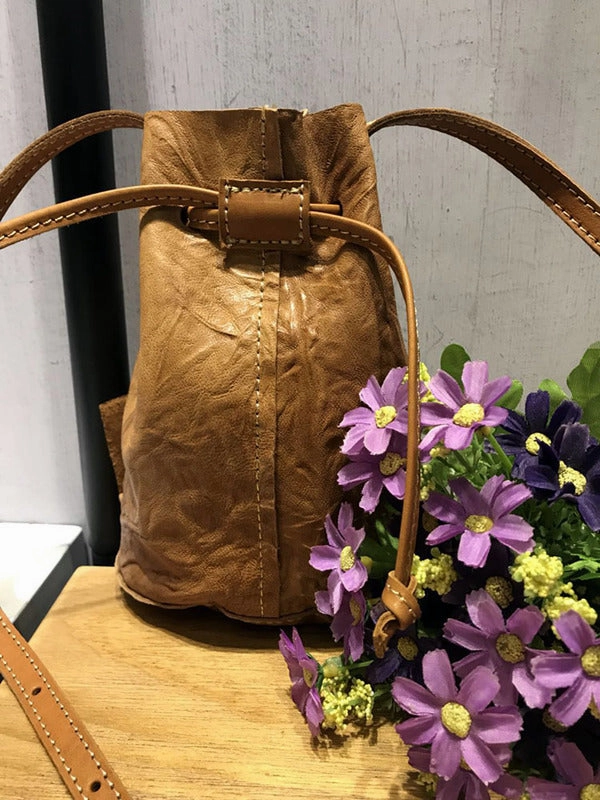 Cute LEATHER WOMEN Mini Bucket Crossbody Purse Small SHOULDER BAG FOR WOMEN Refined Modern Look Timeless Accessory