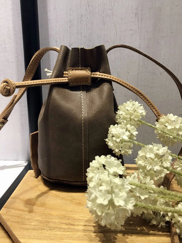 Cute LEATHER WOMEN Mini Bucket Crossbody Purse Small SHOULDER BAG FOR WOMEN Comfort Carry Urban Travel