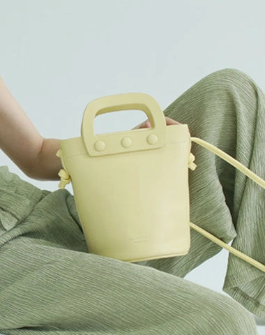 Customizable Options Functional Trend Cute Leather Yellow Womens Mini Bucket Purse Handbag Barrel Shoulder Bag for Women