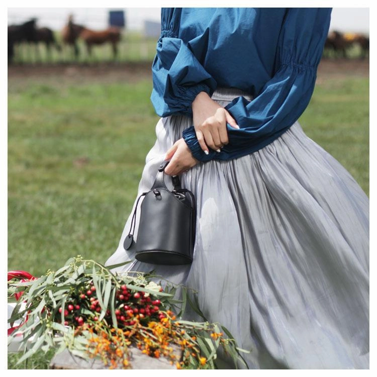 Stylish Option Cute Red Womens Leather Small Bucket Handbag  Black Small Barrel Shoulder Purse for Ladies