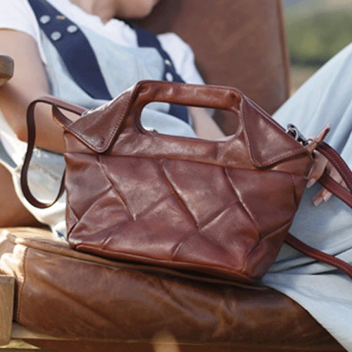 Elegant Office Cute Womens Brown Leather Bucket Handbag Woven Weaved Brown Leather Side Purse for Womens